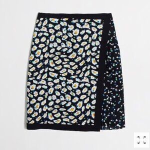 J. Crew Factory Black Print Pleated Faux Wrap Skirt Size 6 Lined Mini EUC